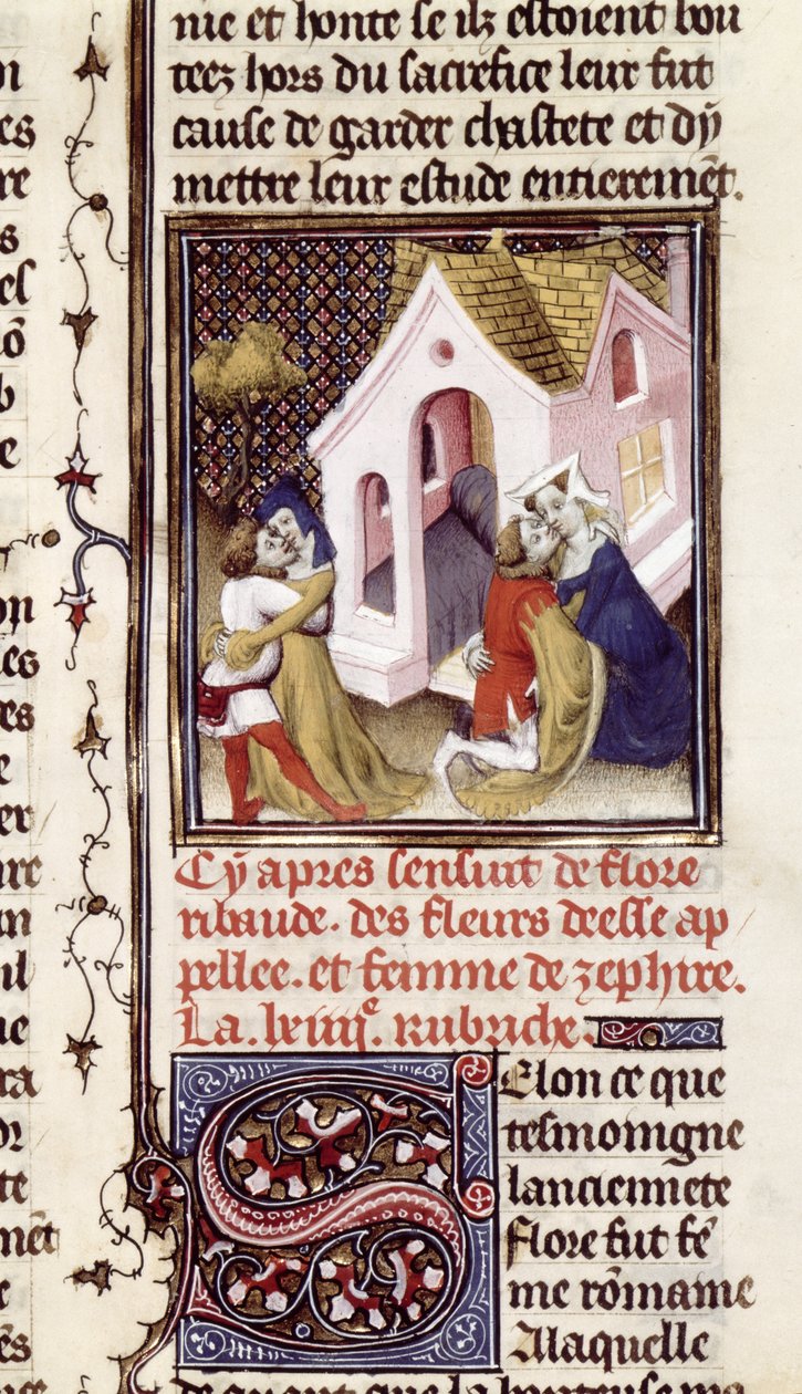 Pani Fr 598 f.97 Prostytutki z klientami, z Des Claires et Nobles Femmes, przez Giovanniego Boccaccio (1313-75) c.1403 autorstwa French School