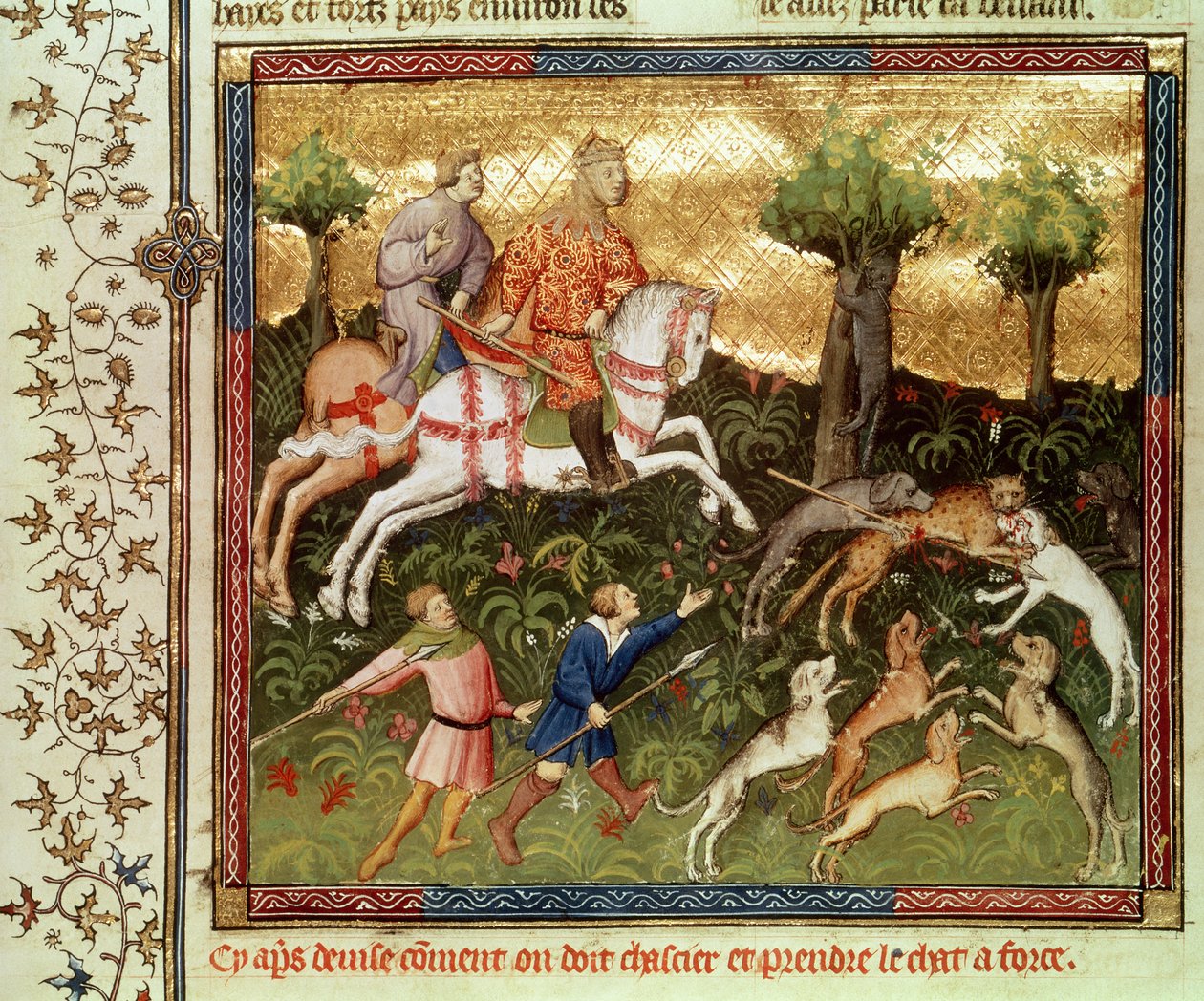 Pani Fr 616 fol.101 Psy atakujące lamparta, z książki Gastona Phebusa de Foix (1331-91) autorstwa French School