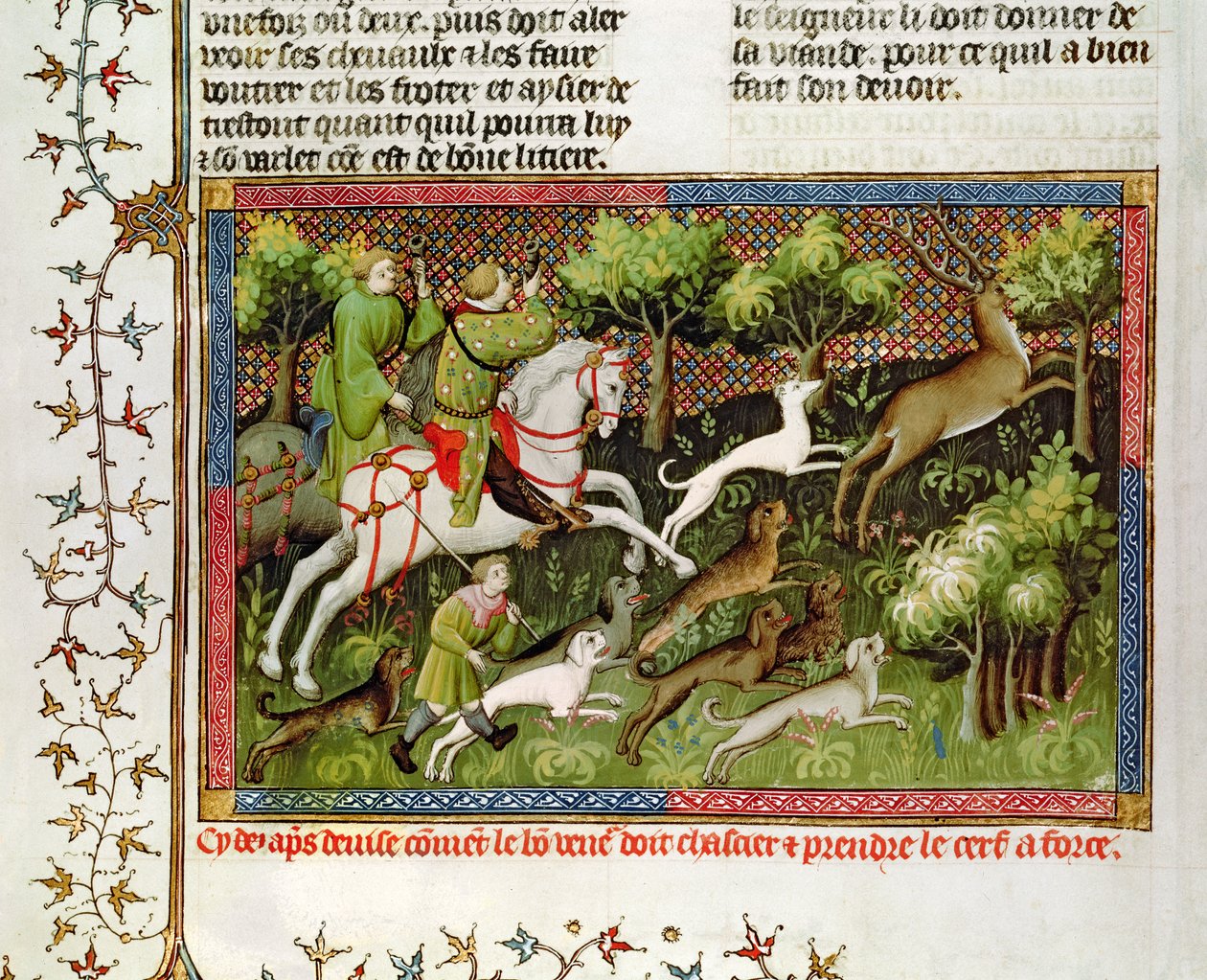 Pani Fr 616 fol.77 Polowanie na jelenie, z Księgi łowieckiej Gastona Phebusa de Foix (1331-91) autorstwa French School