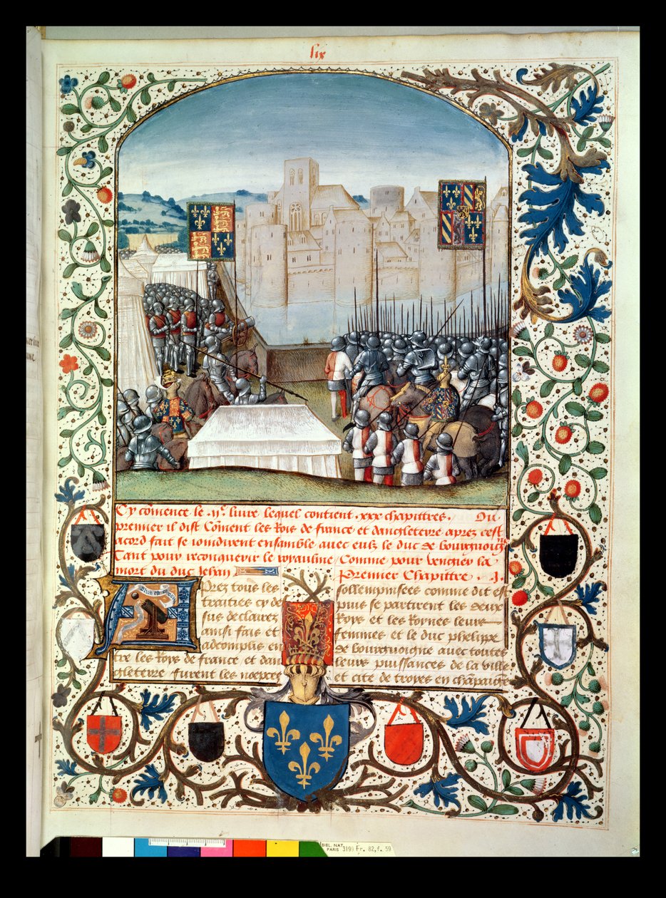 Pani Fr 82 Fol.59 Armie burgundzkie i angielskie, z Anciennes Chroniques dAngleterre, Jean Batard de Wavrin, c.1470-80 autorstwa French School