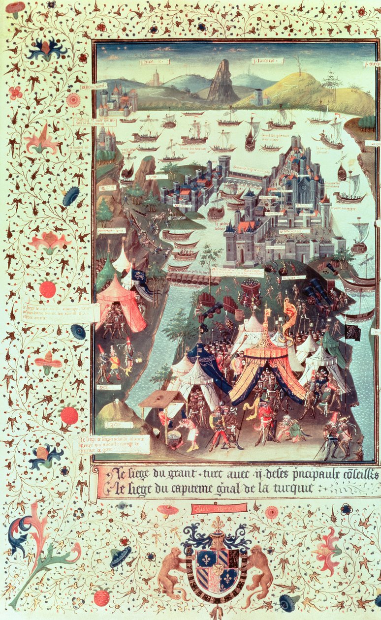 Pani Fr 9087 f.207v Oblężenie Konstantynopola w 1453, z Le Voyage dOutremer Bertrandona de la Broquiere, c.1450-75 autorstwa French School