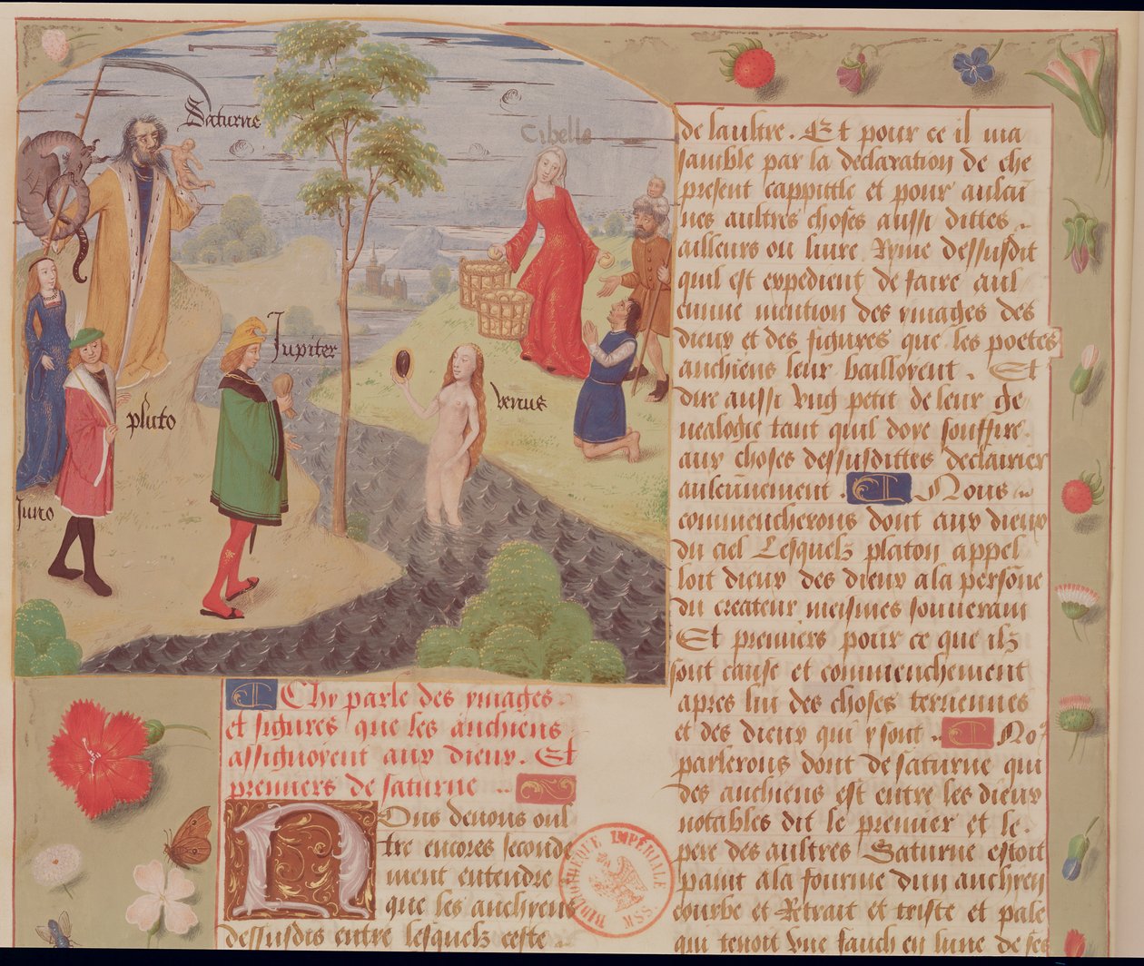 Pani Fr 9197 Fol.157 Olympus z Saturnem, Plutonem, Junoną, Wenus, Jowiszem i Kybele, z Livre des Eschecs DAmour autorstwa French School