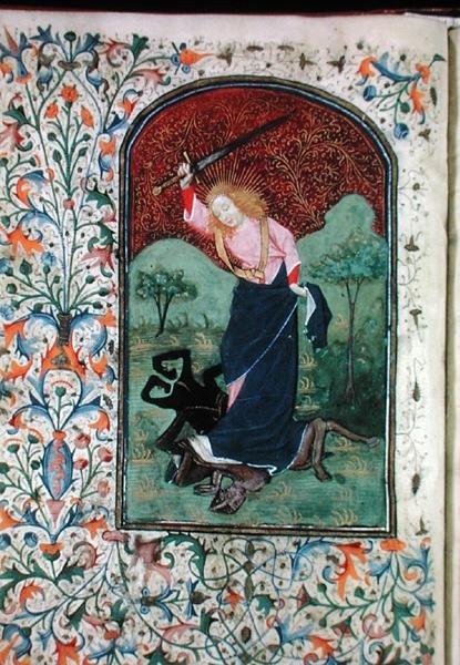 Ms Gen 288 f.84v Zapasy z bestią, ok. 1460 (welum) autorstwa French School