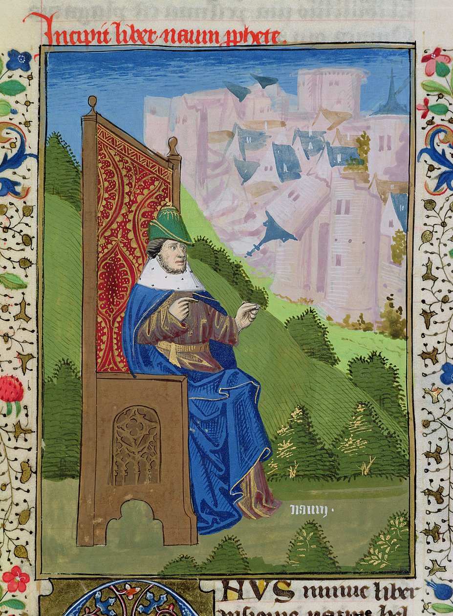 Ms H 7 fol.114r Nahum ogłaszający zniszczenie Niniwy, z Biblii Jana XXII autorstwa French School