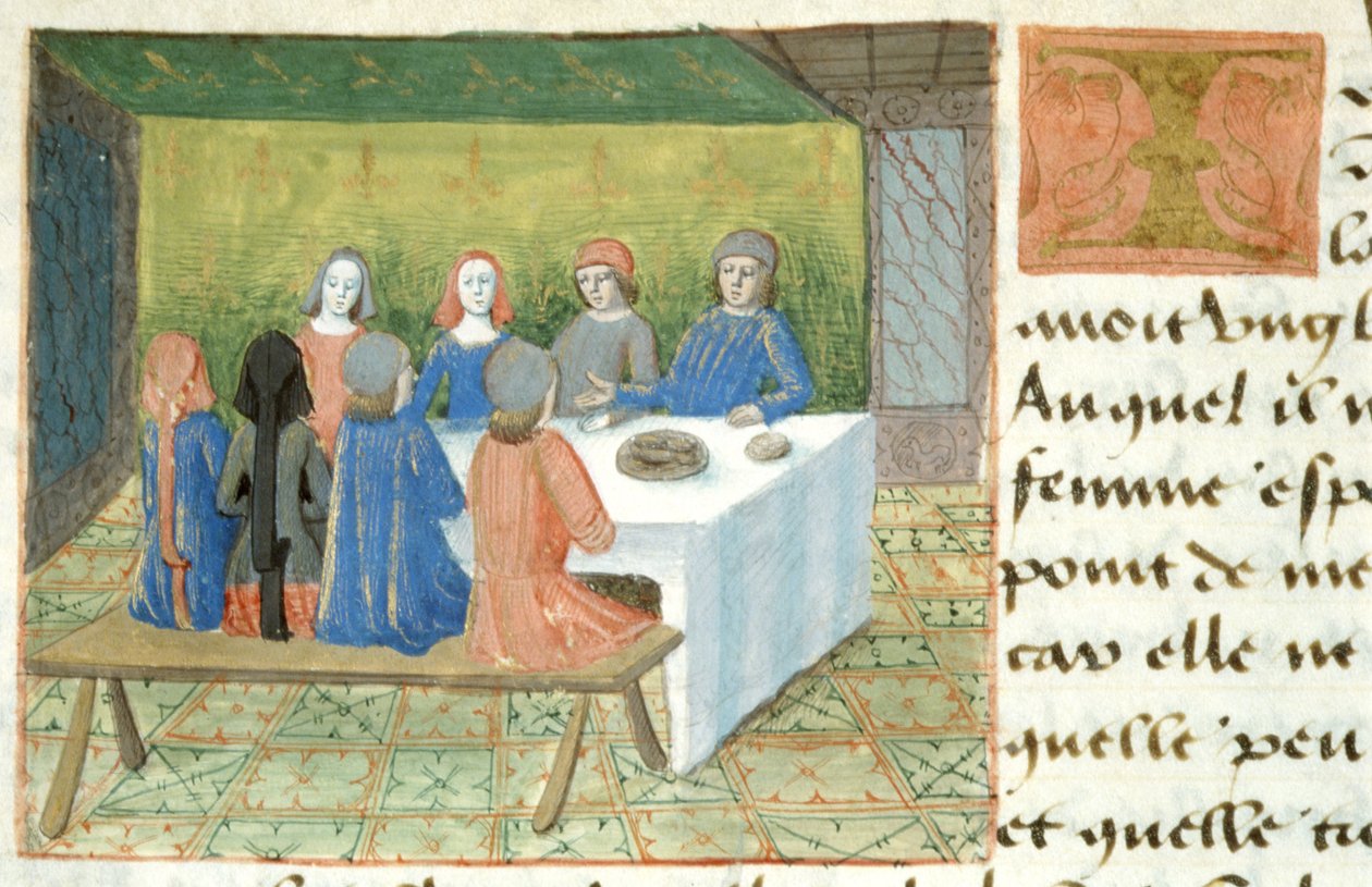 Pani Hunter 252 f.133v Posiłek, z Les Cent Nouvelles Nouvelles, 1462 autorstwa French School