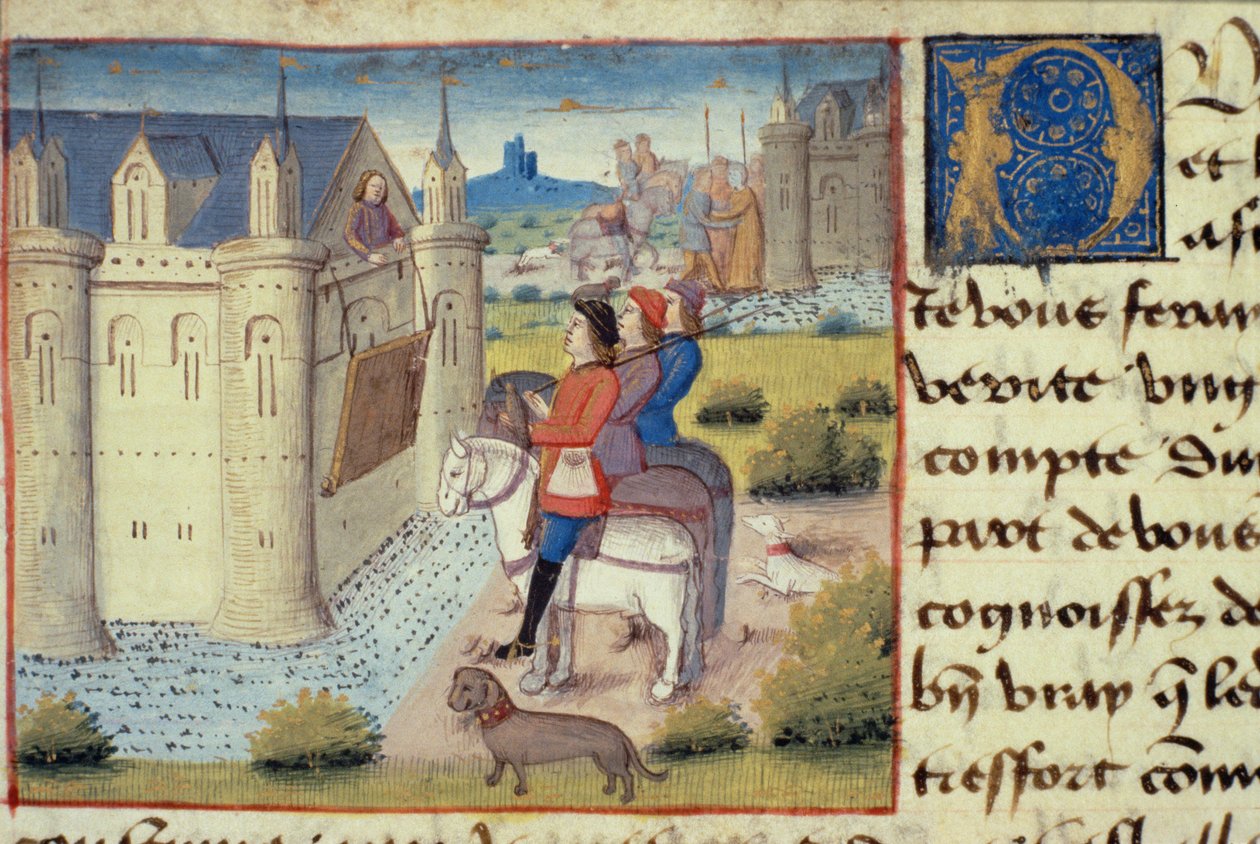 Pani Hunter 252 f.169v Fosa wokół miasta, z Les Cent Nouvelles Nouvelles, 1462 autorstwa French School