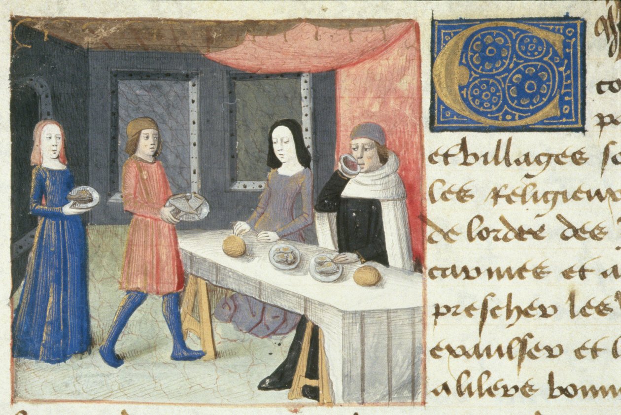 Pani Hunter 252 f.173v Posiłek, z Les Cent Nouvelles Nouvelles, 1462 autorstwa French School
