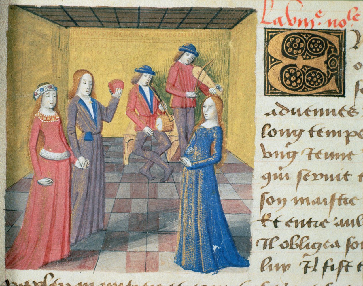Pani Hunter 252 f.19r Muzyka i zaloty, z Les Cent Nouvelles Nouvelles, 1462 autorstwa French School