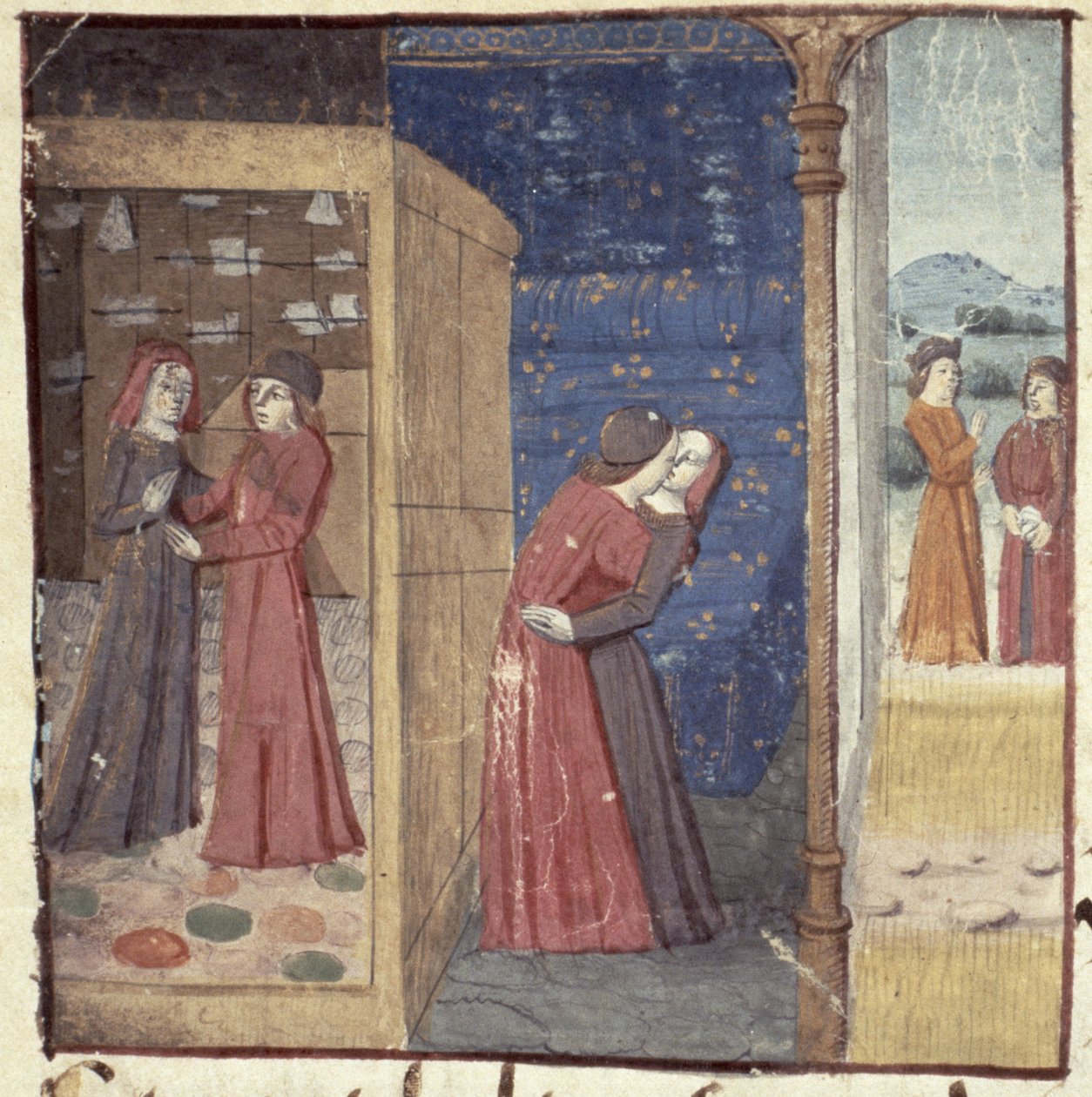 Pani Hunter 252 f.27v Kissing, z Les Cent Nouvelles Nouvelles, 1462 autorstwa French School