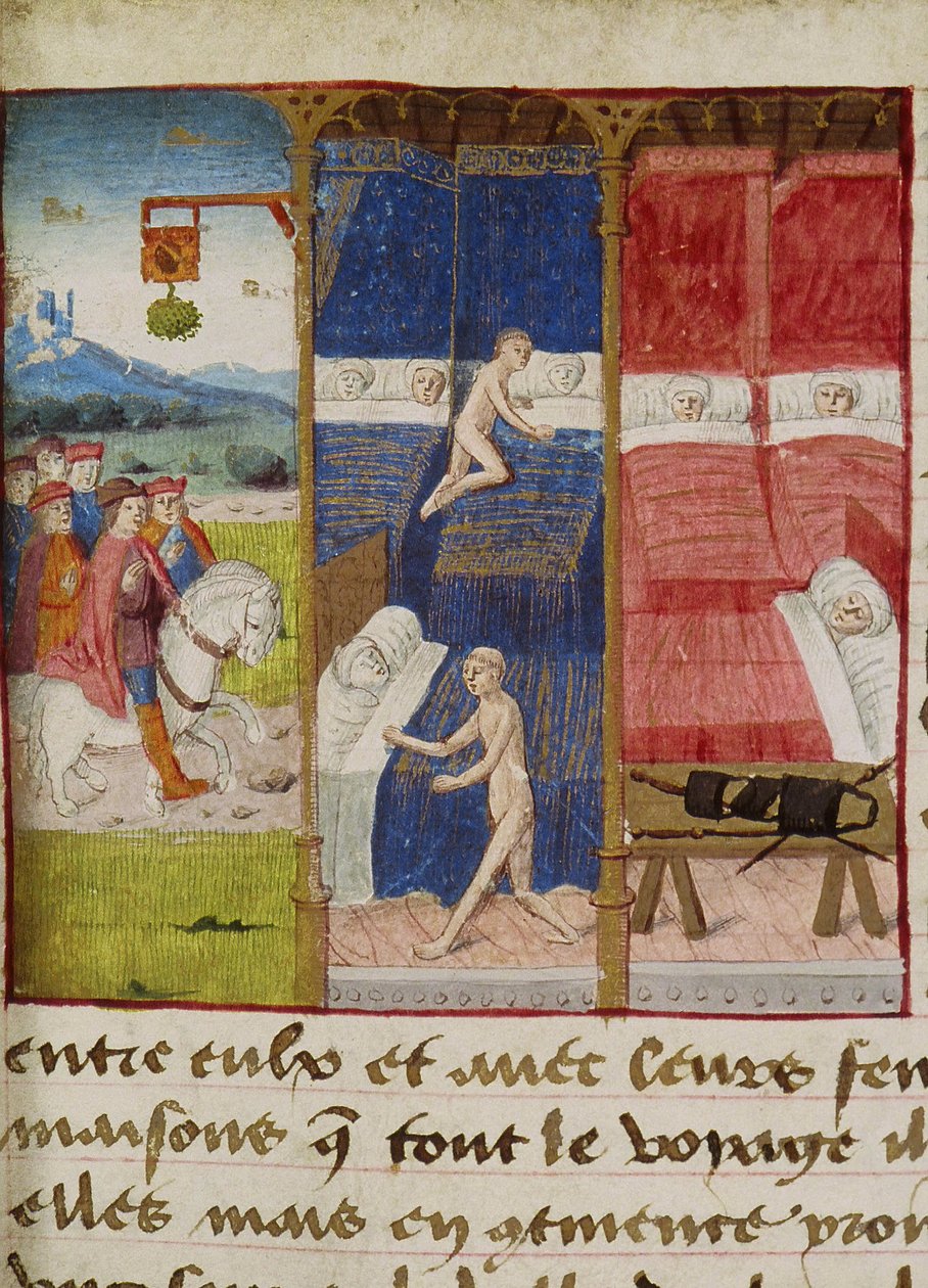 Pani Hunter 252 f.75v Hostel, z „Les Cent Nouvelles Nouvelles”, 1462 autorstwa French School
