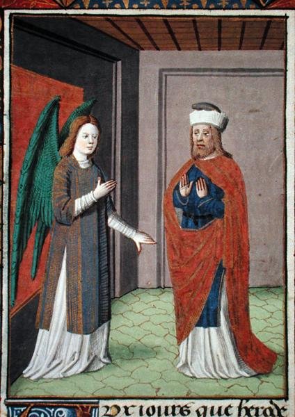 Pani Hunter 368 f.17v Anioł, c.1460 (welum) autorstwa French School