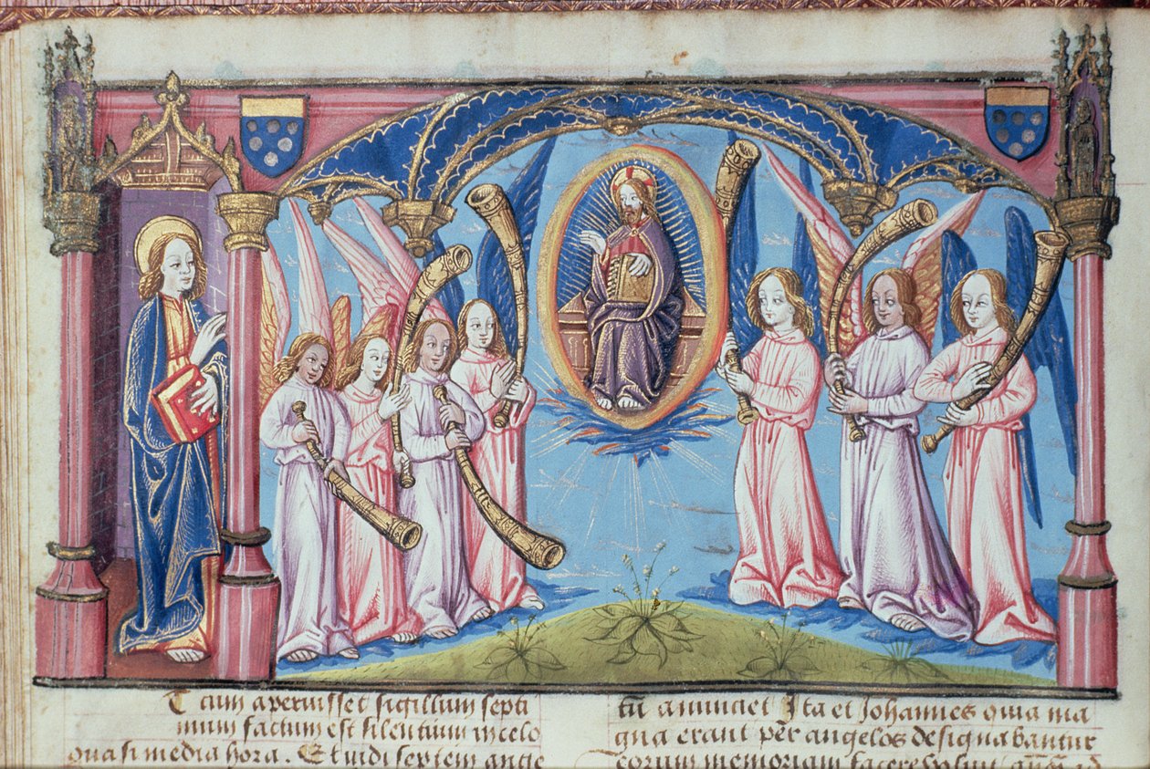 Ms Hunter 398 v.2.18 f.17v Anioły, z Apocoalypsis S. Joannis autorstwa French School