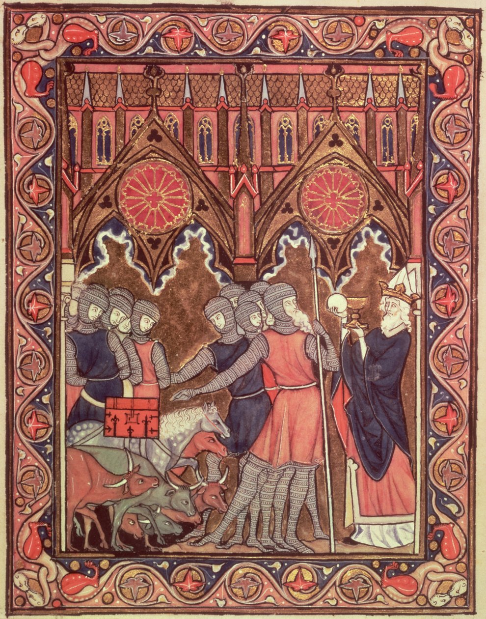 Ms Lat 10525 fol.6 Abraham przedstawia Melchizedekowi swoich jeńców i łupy, z Psałterza św. Ludwika, ok. 1258-70 autorstwa French School