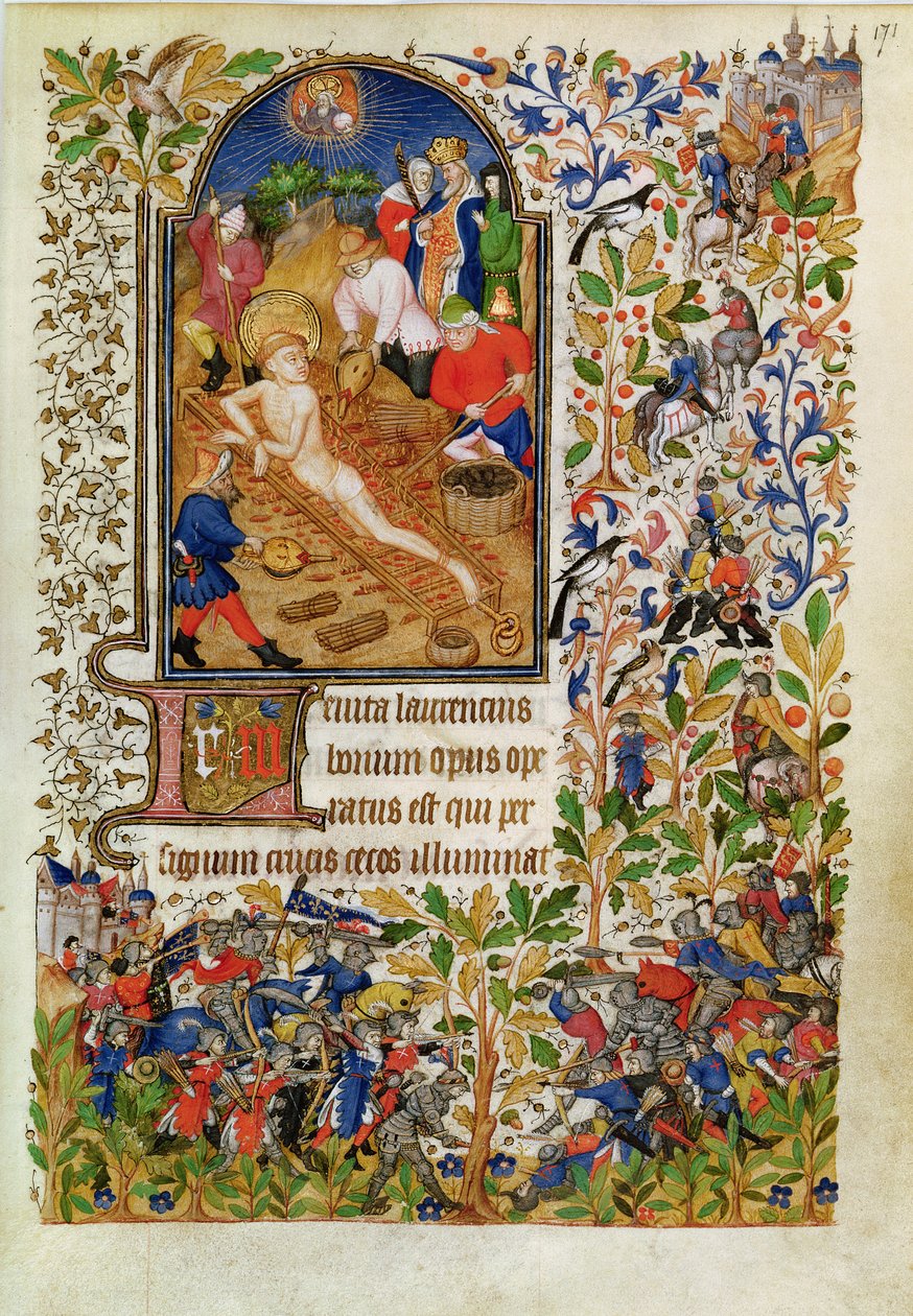 Pani Lat 1156b fol. 171 Męczeństwo św. Wawrzyńca, z Godzin Marguerite dOrleans, c.1426 autorstwa French School