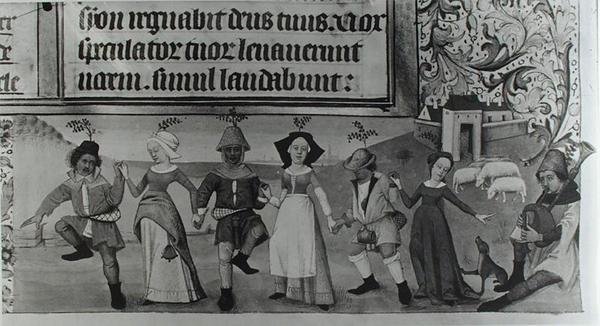 Ms Lat 1173 f.20 Taniec pasterski, z Godzin Karola dAngouleme, ok. 1480 autorstwa French School