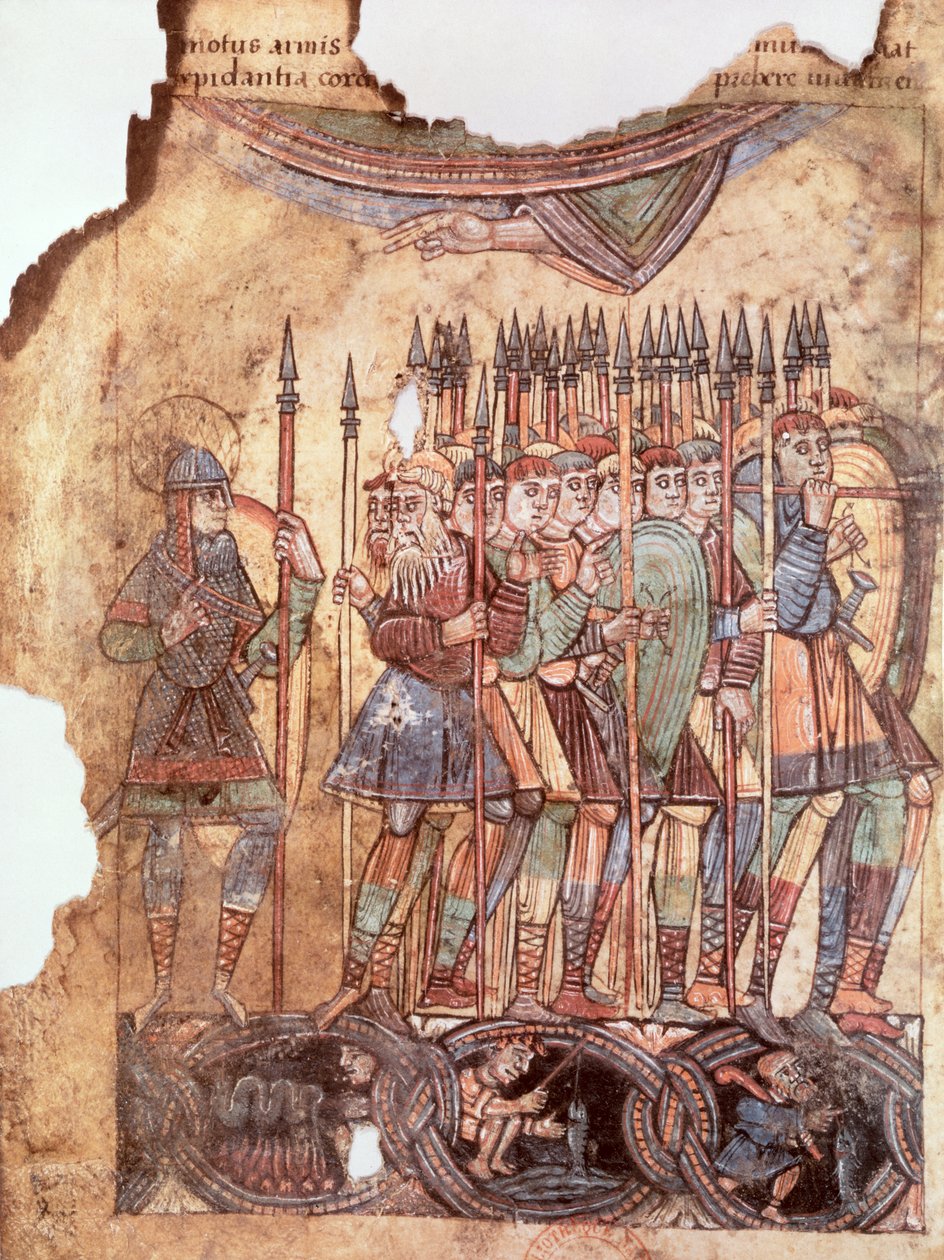 Ms Lat 1390 fol.7v Piechota w wyprawach krzyżowych, z La Vie de Saint Aubin dAngers autorstwa French School