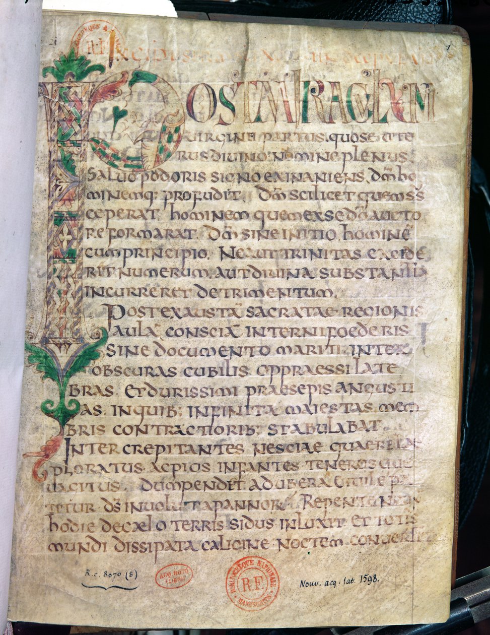 Ms Lat 1598 Fol.1 Zoomorficzny historyczny inicjał P, z dzieła św. Augustyna (354-430) autorstwa French School