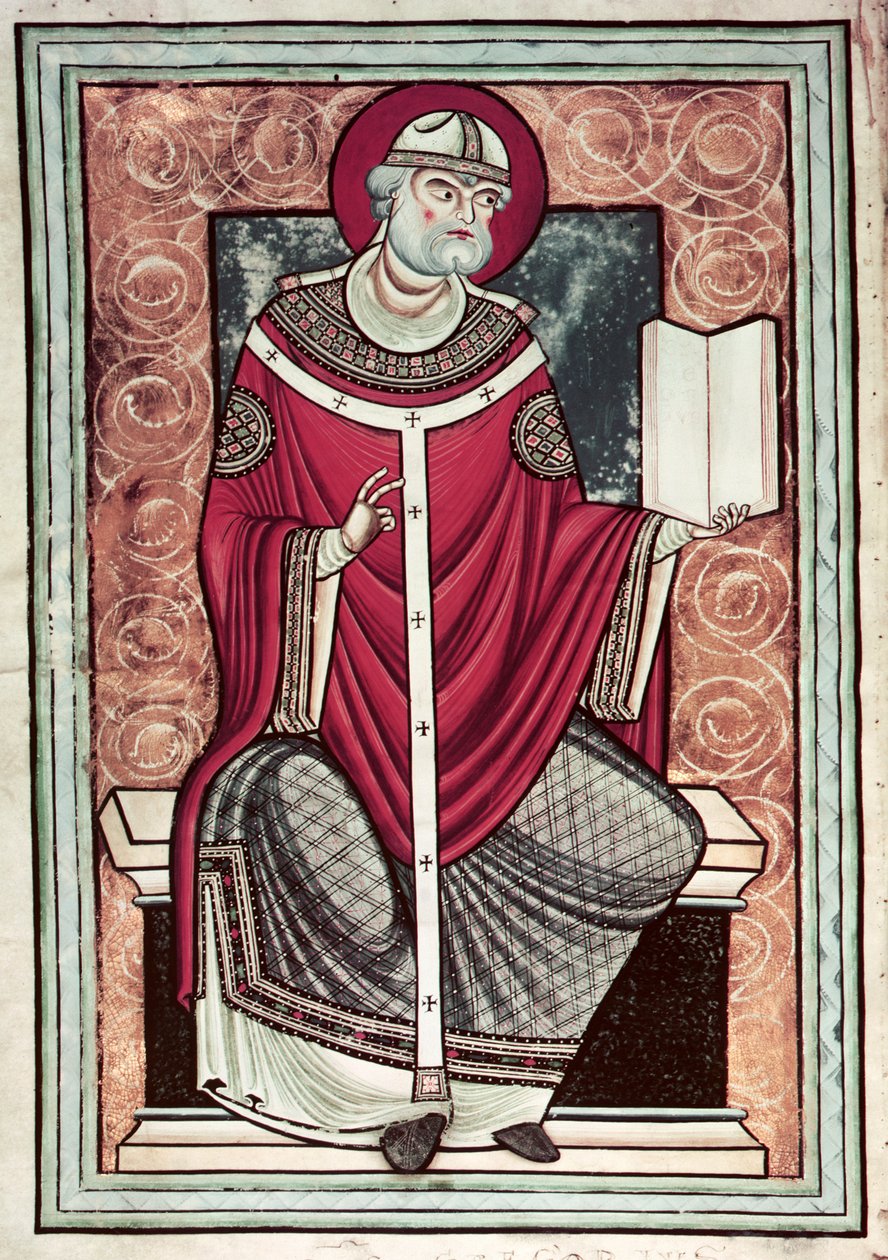 Pani Lat 2287 f.1v St. Gregory (ok. 540-604) z Listu św. Grzegorza autorstwa French School