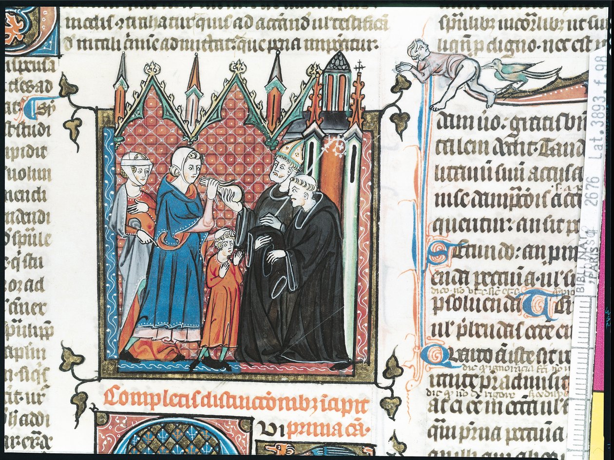 Pani Lat 3893 Fol.98 Rodzice proponują biskupowi pieniądze na zabranie syna do opactwa, 1314 autorstwa French School