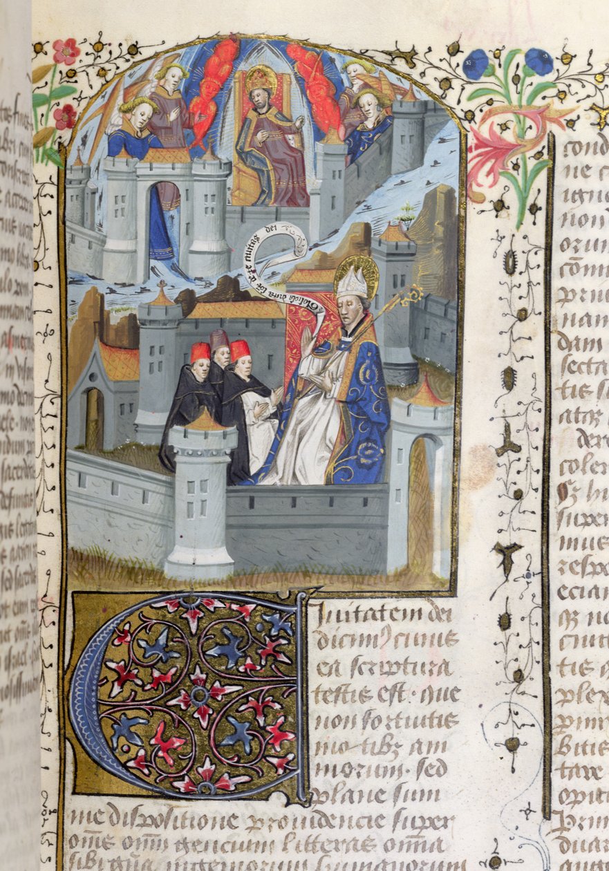 Pani Lat 592 f.127 Jerozolima i Babilon, z La Cite de Dieu autorstwa św. Augustyna autorstwa French School