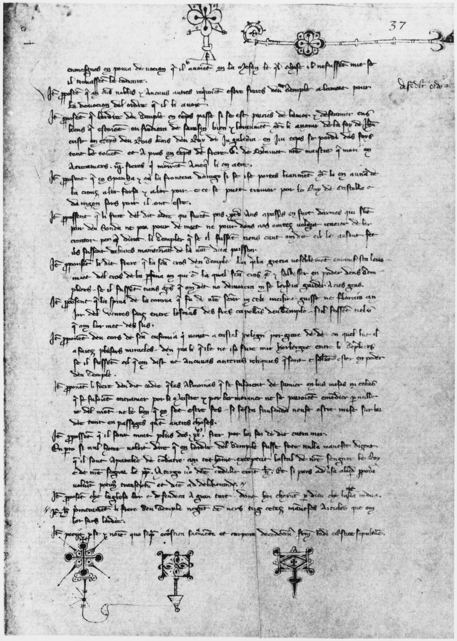 Ms Latin 11795 fol.37 Strona tekstu z procesu templariuszy autorstwa French School