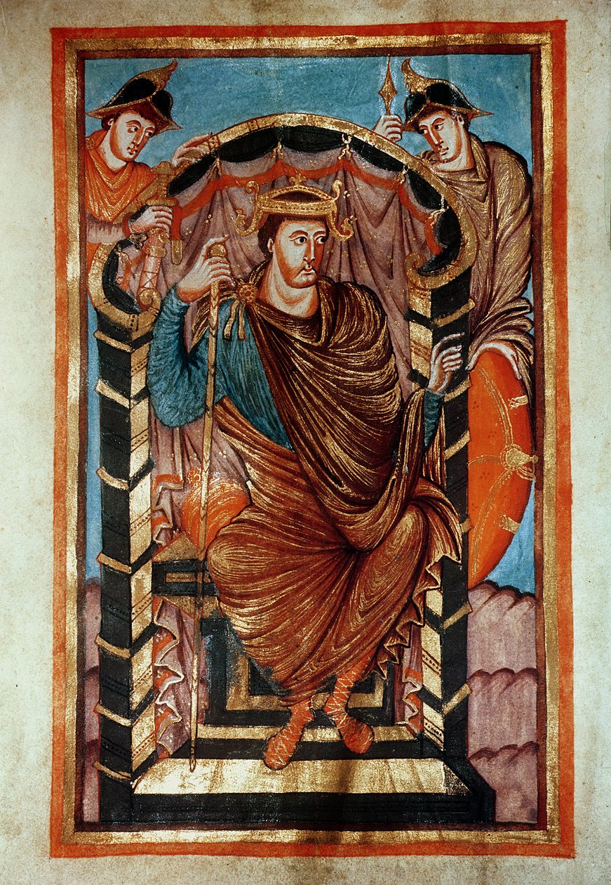 Ms Latin 266 fol.1v Lothair I (795-855) na tronie, z Evangiles de Lothaire, c.840-851 autorstwa French School