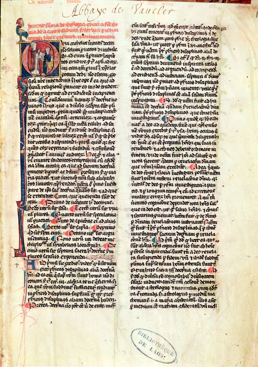 Pani de Vauclair 160 Fol.1 Strona z Somme de Theologie św. Tomasza z Akwinu (1225-74) autorstwa French School