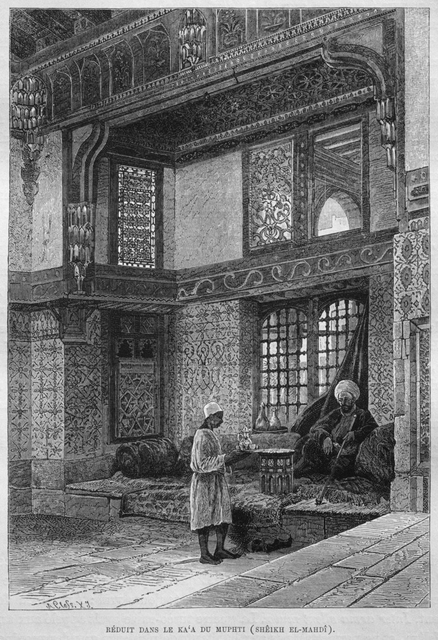 Dom muftiego, Qaa, z LEgypte Georga Moritza Ebersa (1837-98), 1881 (rycina bw) autorstwa French School