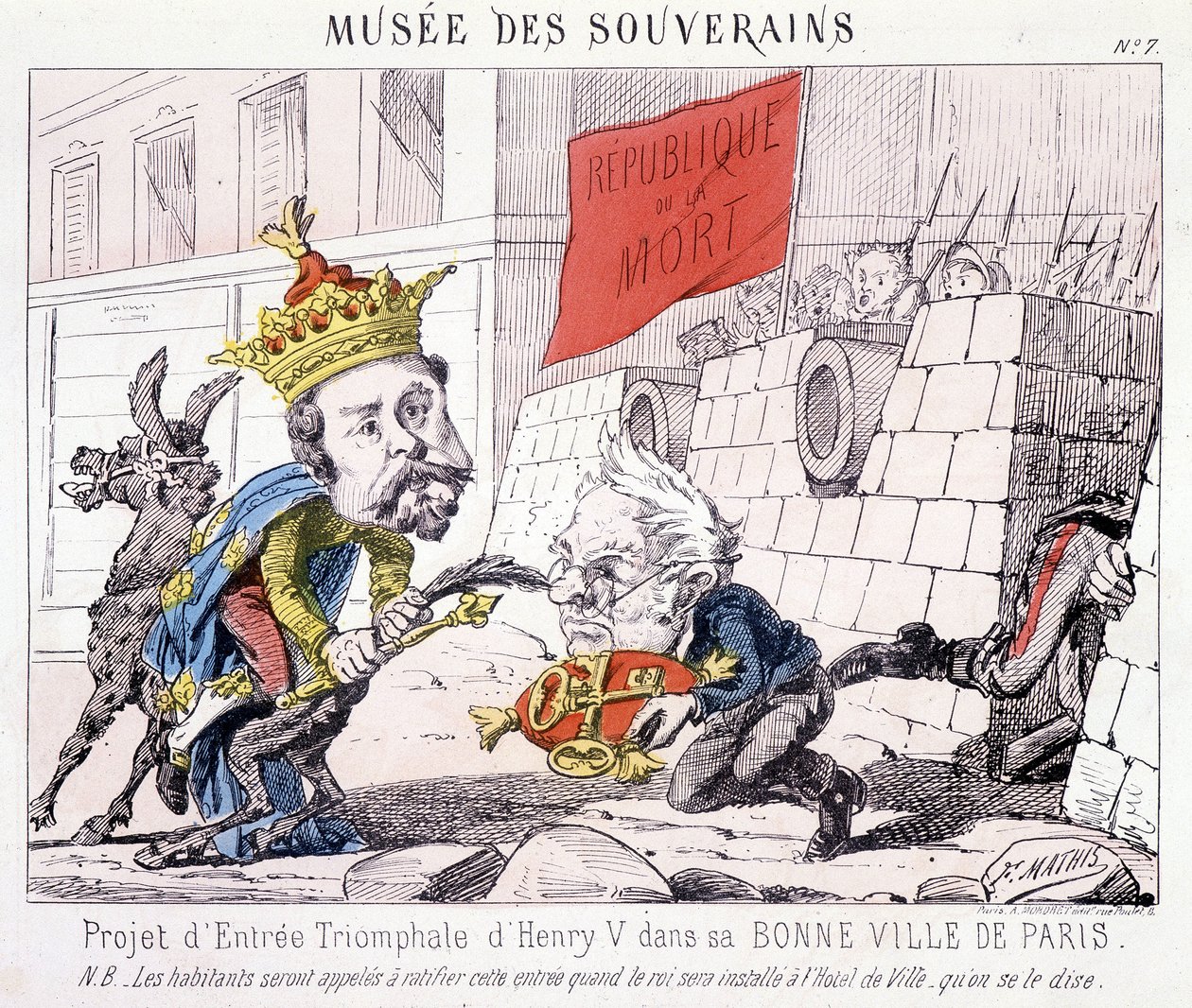 Musée des Souverains - Projekt triumfalnego wjazdu Henryka V do jego dobrego miasta Paryża (Thiers wręczył mu klucze do Paryża bronionego przez obywateli dzierżących flagę z napisem „République ou la mort”). autorstwa French School