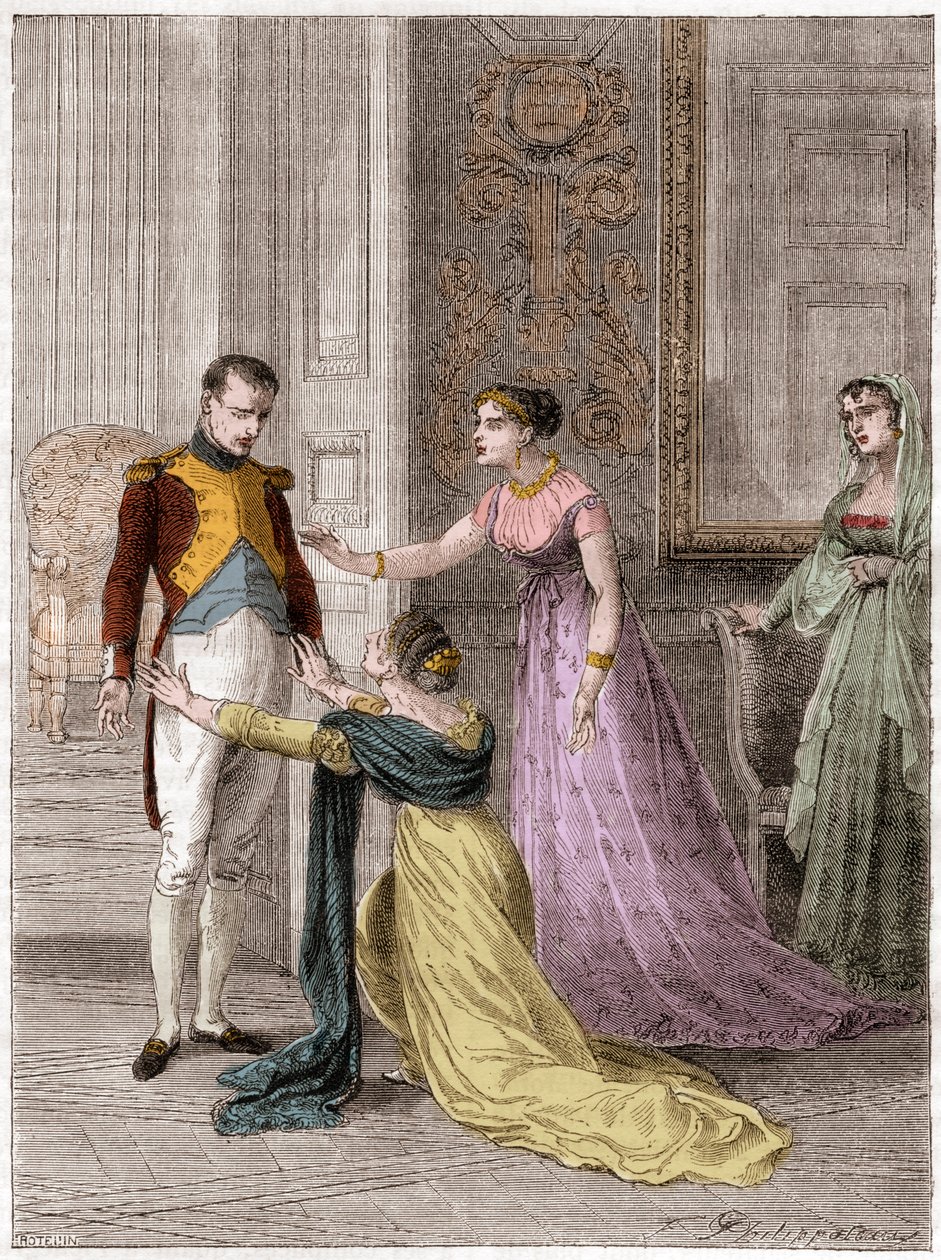 NAPOLEON Bonaparte (1769-1821), cesarz Francji, udzielający Madame de Polignac łaski życia męża (Jules Armand (Jules-Armand), książę de Polignac autorstwa French School