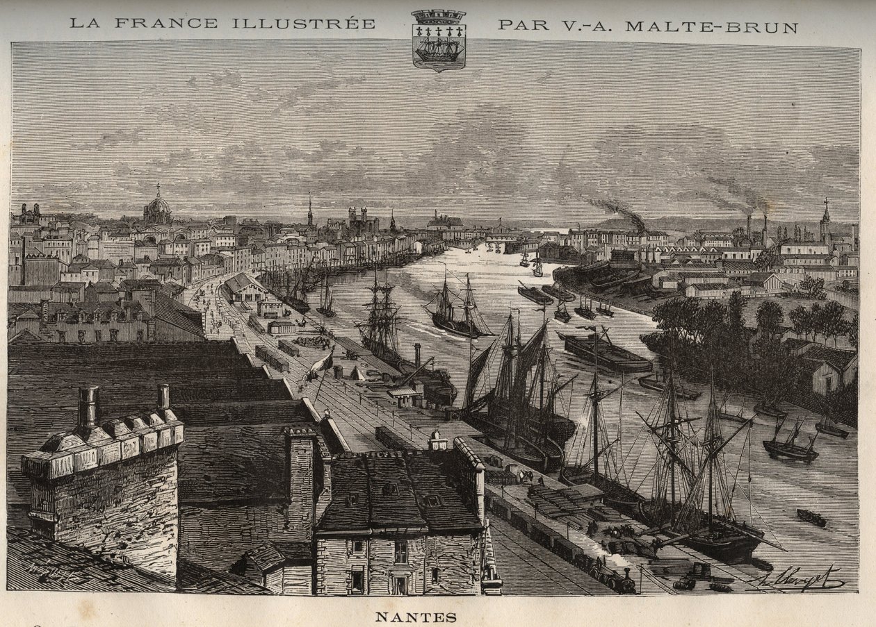 Nantes - Loire-Atlantique - grawer w „La France illustrée: geography, history, statystyczna administracja” V.A. Malt-Browna. 1884 autorstwa French School