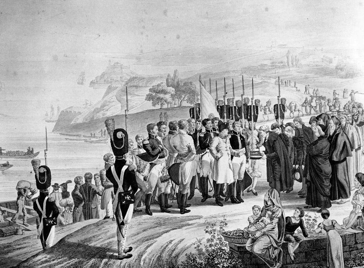 Napoleon (1769-1821) przybywający na wyspę Elba, 1814 autorstwa French School