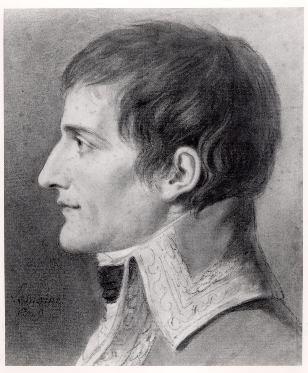 Napoleon Bonaparte (1769-1821) Pierwszy Konsul (węgiel na papierze) autorstwa French School