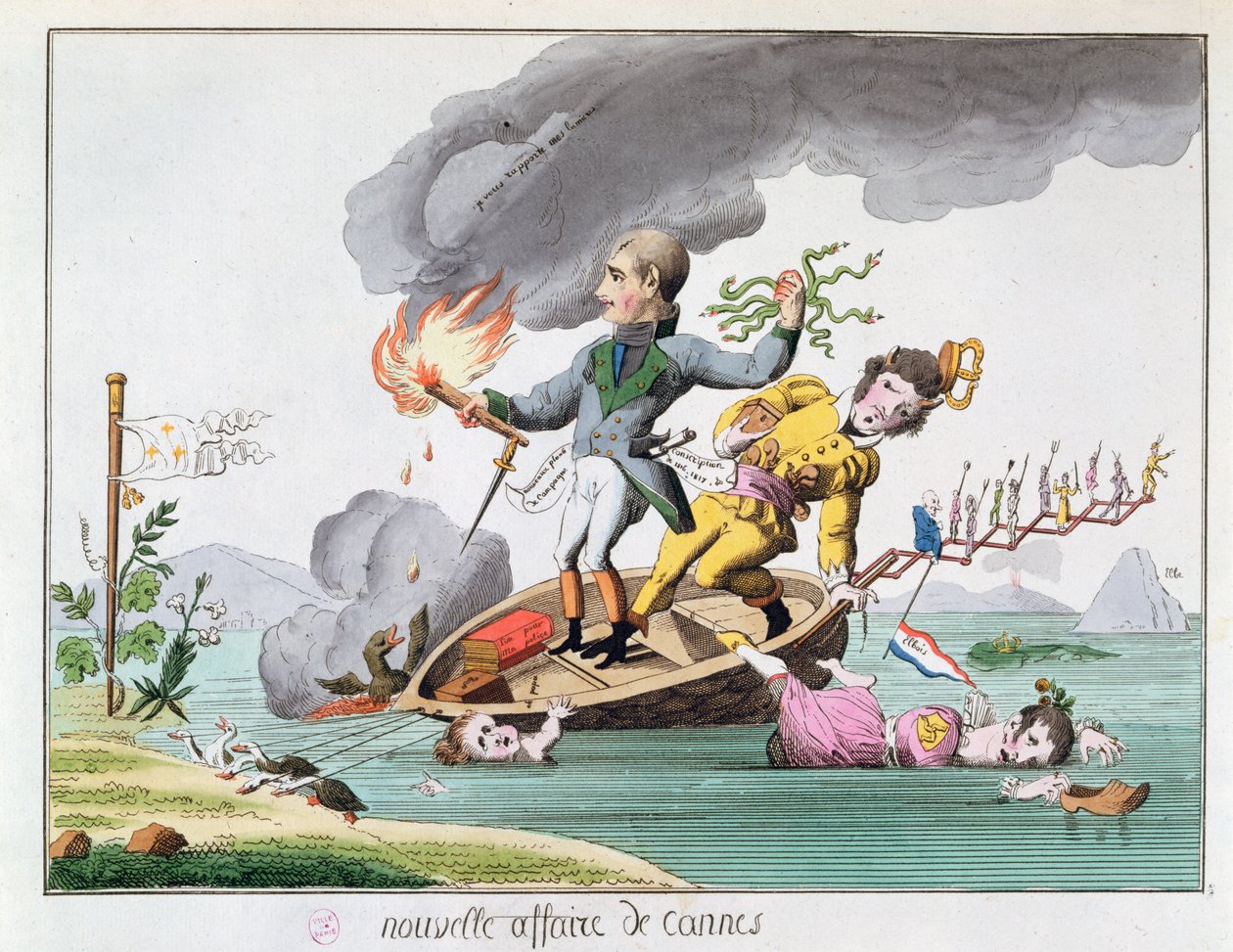 Napoleon Bonaparte (1769-1821) schodzący na ląd pod Cannes po powrocie z Elby w 1815 r. autorstwa French School