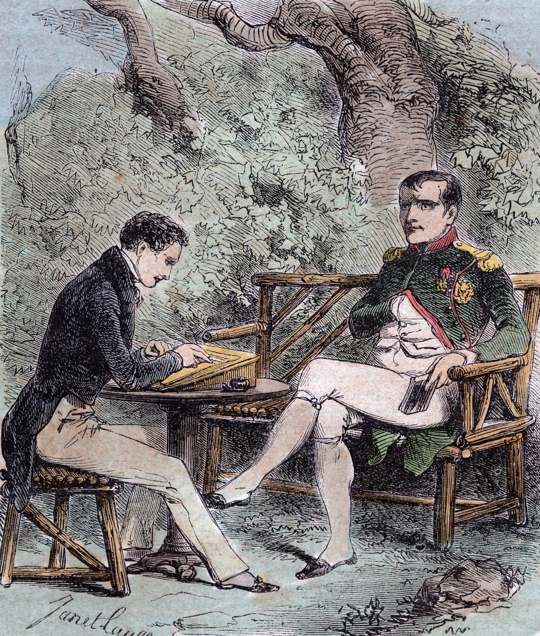 Napoleon a Sainte-Helene - Napoleon dyktuje swoje wspomnienia Emmanuelowi Pons de Las Cases (1800-1854), synowi Emmanuela de las Cases, - Od Emmanuela de las Cases, Napoleon, Memorial de Sainte-Helene autorstwa French School