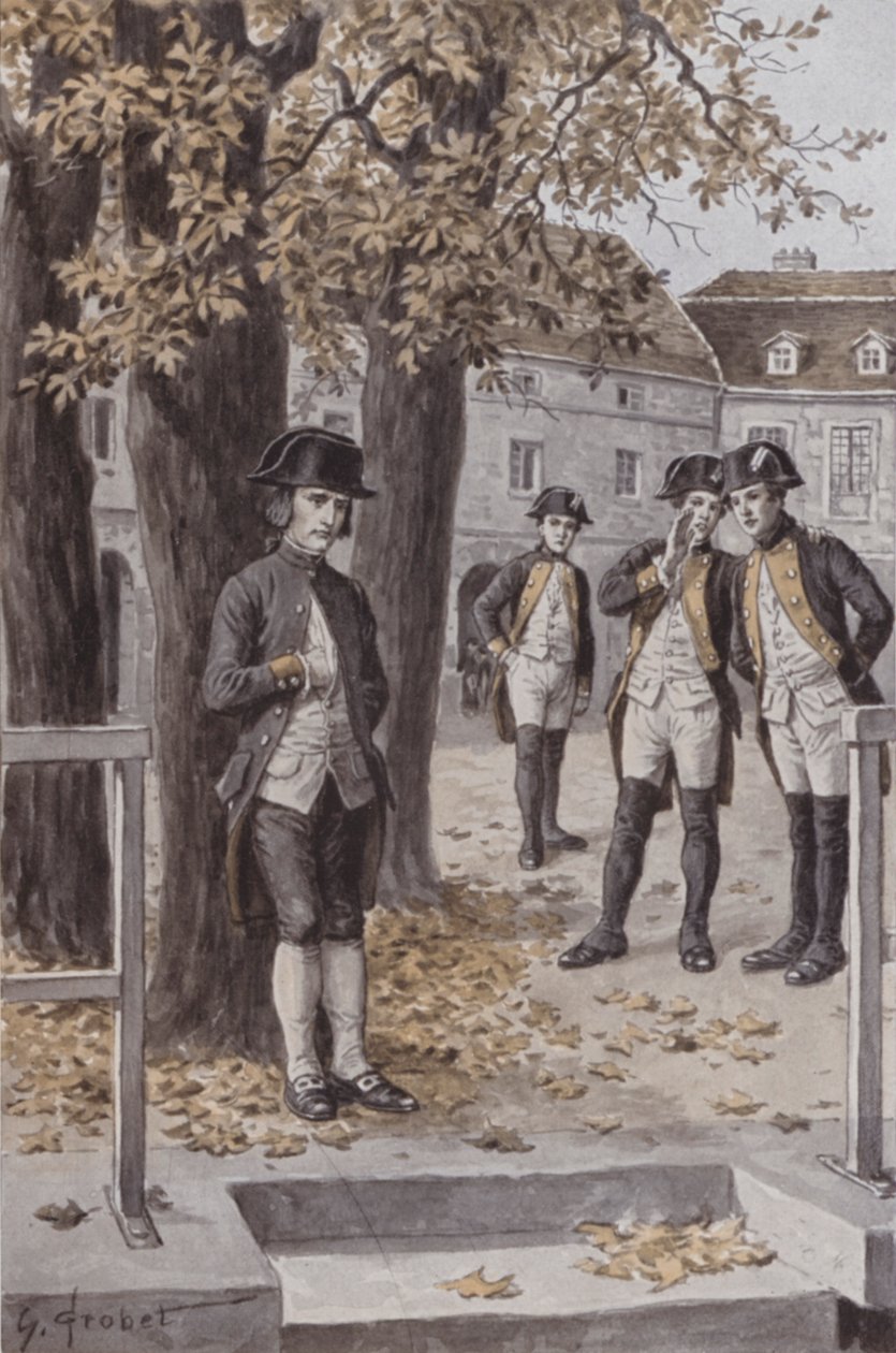 Napoleon w Ecole Militaire, Brienne (litografia) autorstwa French School