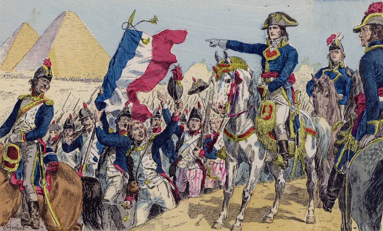 Napoleon w bitwie pod piramidami, Egipt autorstwa French School