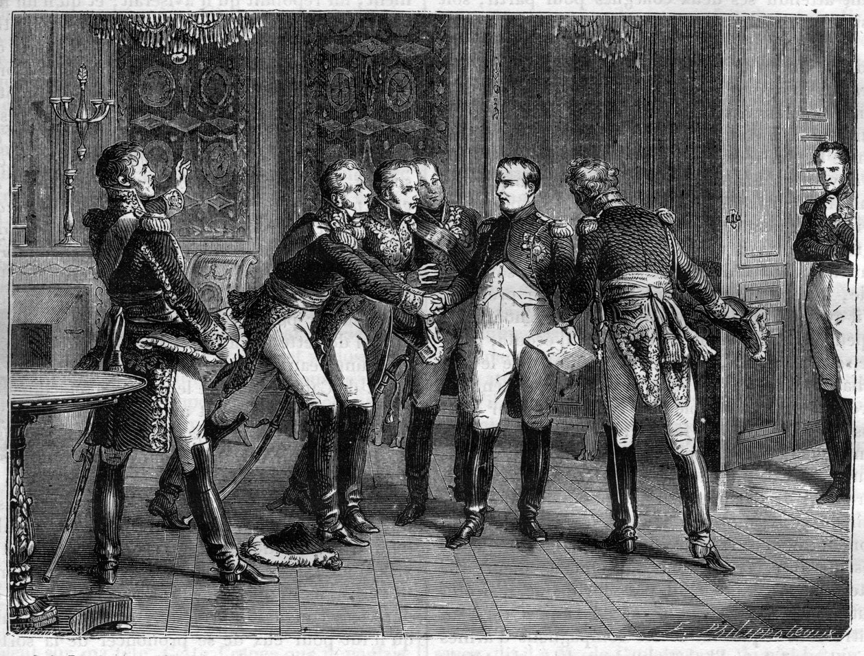 Napoleon informuje swoich marszałków o swojej decyzji abdykacji, 6 kwietnia 1814 - Napoleon I ogłasza swoją abdykację marszałkom 6 kwietnia 1814 - w „Histoire de l