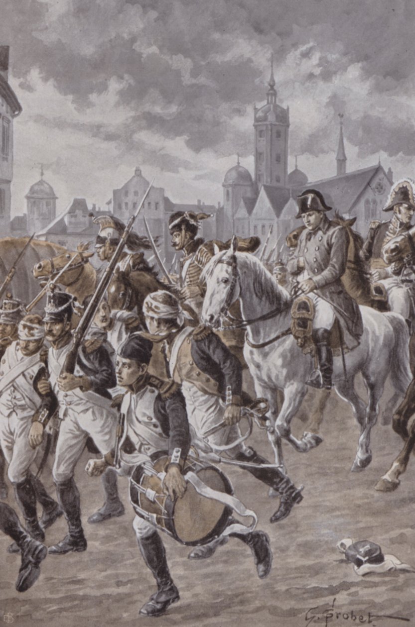 Napoleon ze swoją armią (litografia) autorstwa French School