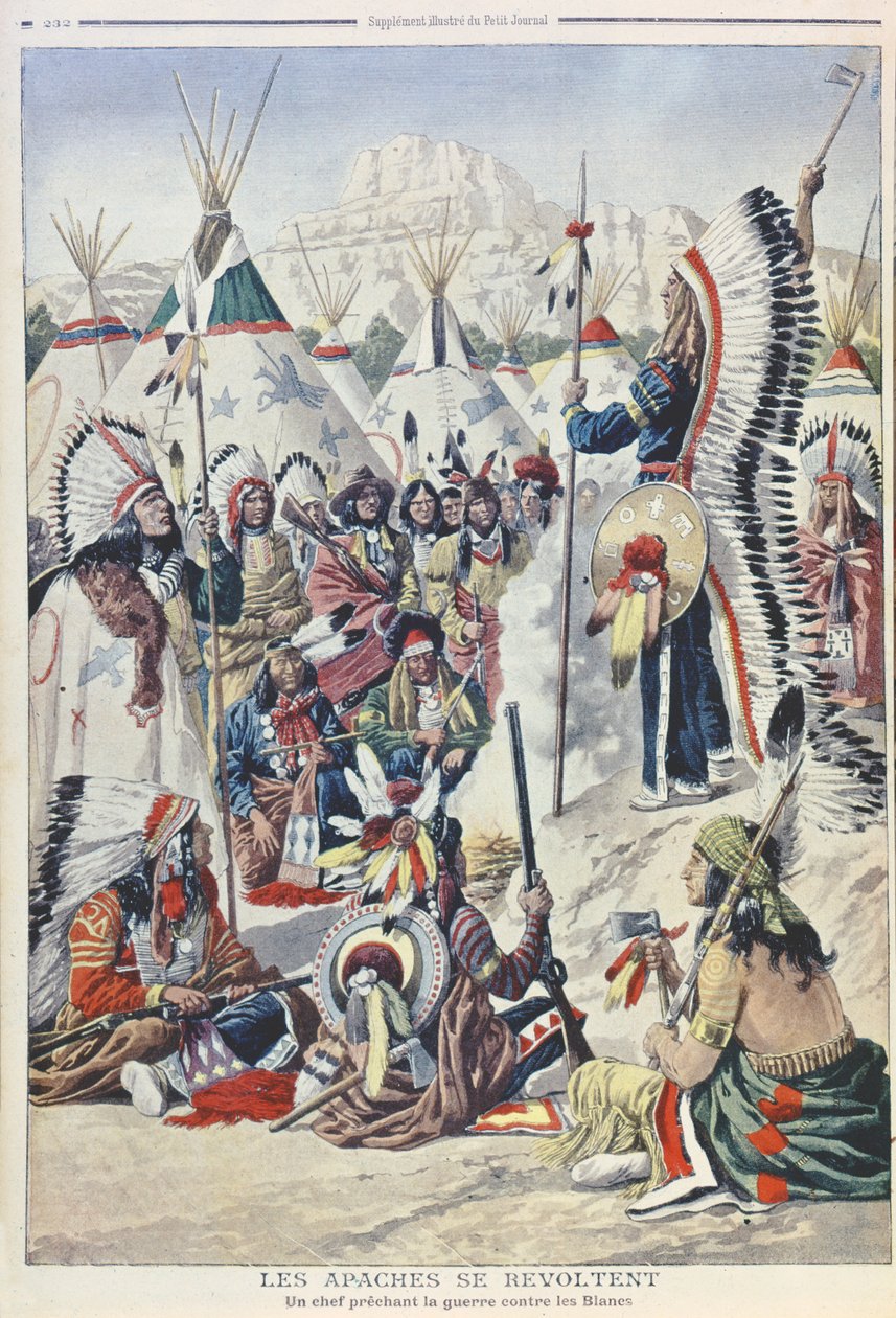 Wódz rdzennych Amerykanów wzywający do buntu przeciwko białym ludziom, ilustracja z Le Petit Journal autorstwa French School