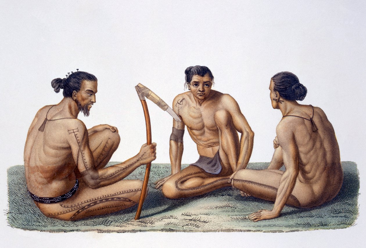 Mieszkańcy wyspy Oualan, archipelag Wysp Karolinskich, 1826 autorstwa French School