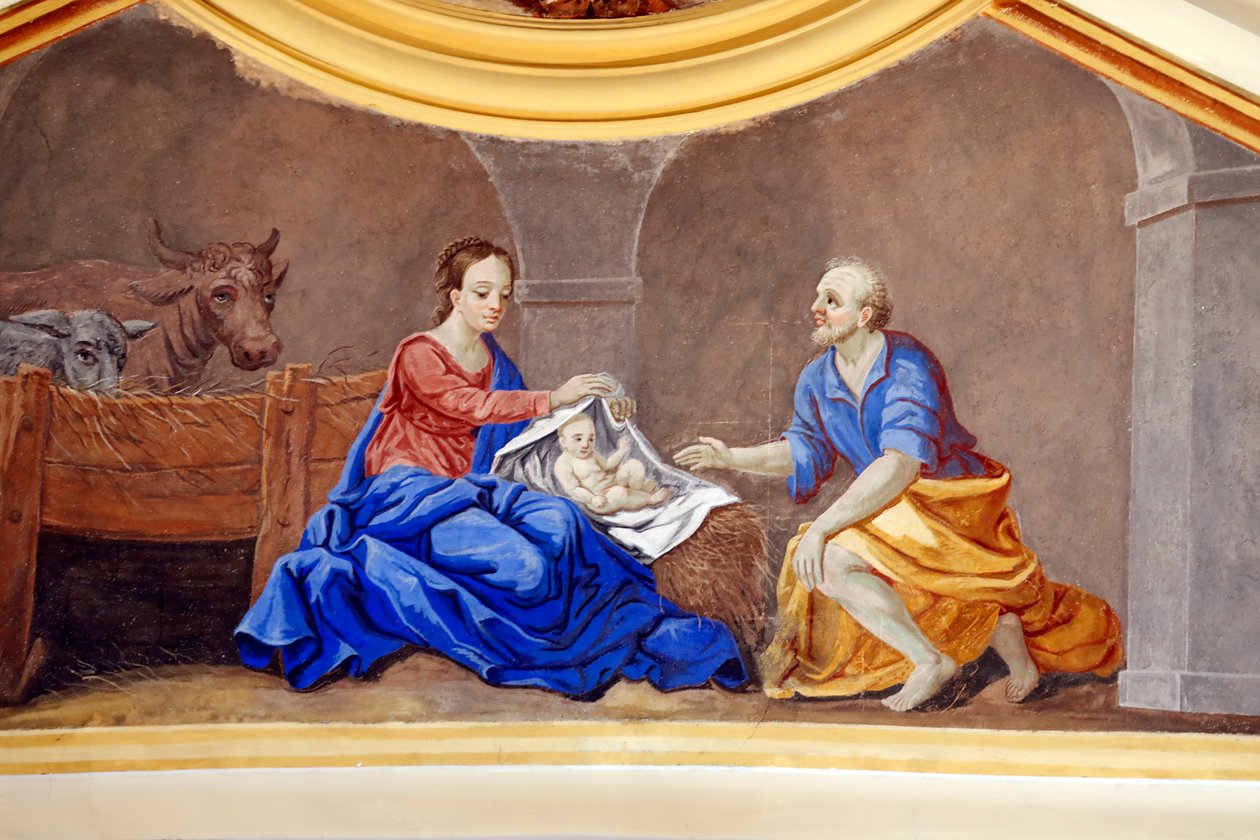 Szopka. Święta Rodzina. Kościół św. Mikołaja de Veroce. Malarstwo Francja. autorstwa French School