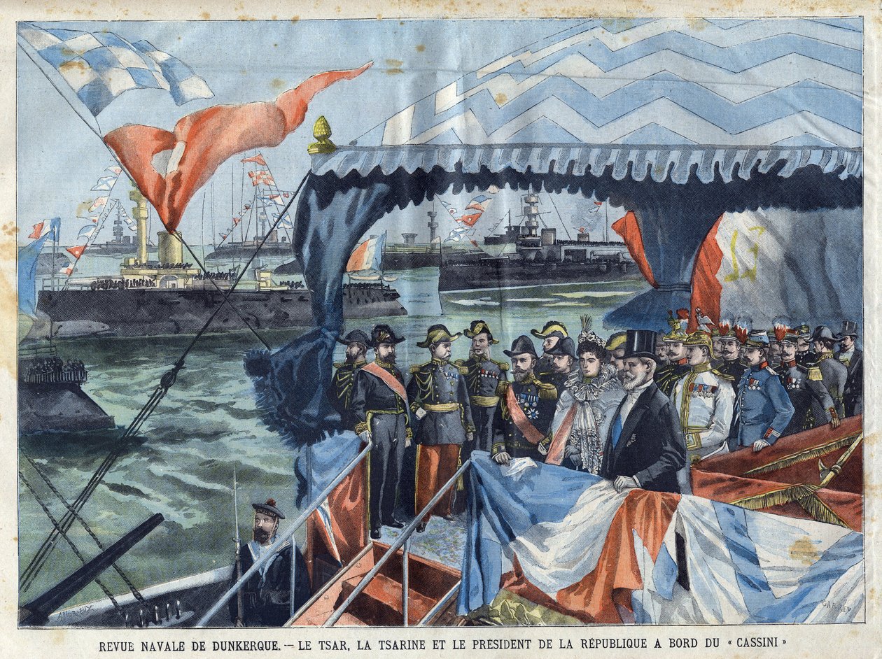 Przegląd marynarki Dunkierki: car Mikołaj II (1868-1918), caryca Alix z Hesji i Renu (lub Aleksandra Fiodorowna autorstwa French School