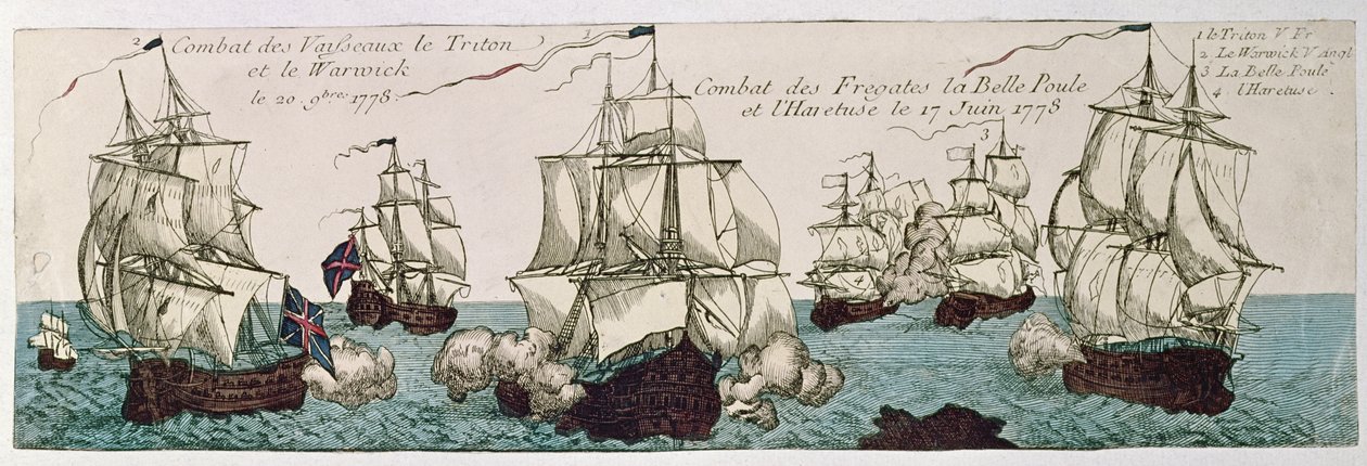 Potyczki morskie między flotą francuską i angielską podczas rewolucji amerykańskiej w 1778 r autorstwa French School