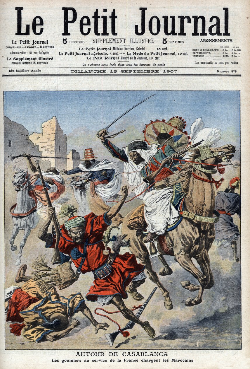 W pobliżu Casablanki goumiers szarżujący na Marokańczyków, ilustracja z „Le Petit Journal”, dodatek sławny autorstwa French School