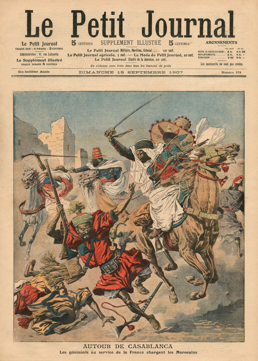 W pobliżu Casablanki goumiers szarżujący na Marokańczyków, ilustracja z „Le Petit Journal”, dodatek illustre, 15 września 1907 autorstwa French School