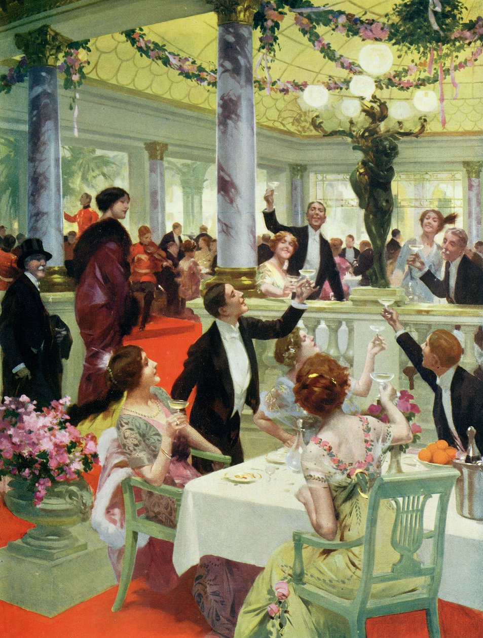 Sylwester w restauracji, ilustracja z magazynu La Vie Heureuse, 15 grudnia 1912 autorstwa French School