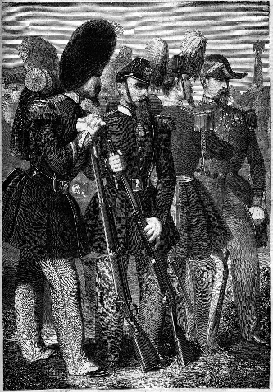 Nowe mundury francuskiej gwardii cesarskiej w 1860 r. Grawer „”Le Monde Illustré”” nr 165 z 9 czerwca 1860 r. autorstwa French School