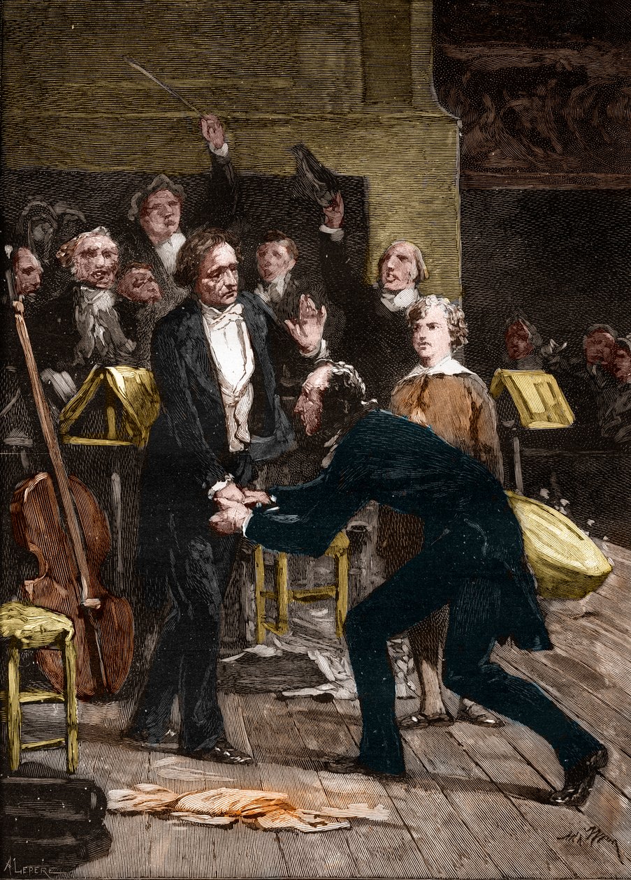 Niccolo Paganini i Hector Berlioz po fantastycznym wykonaniu Symfonii autorstwa French School