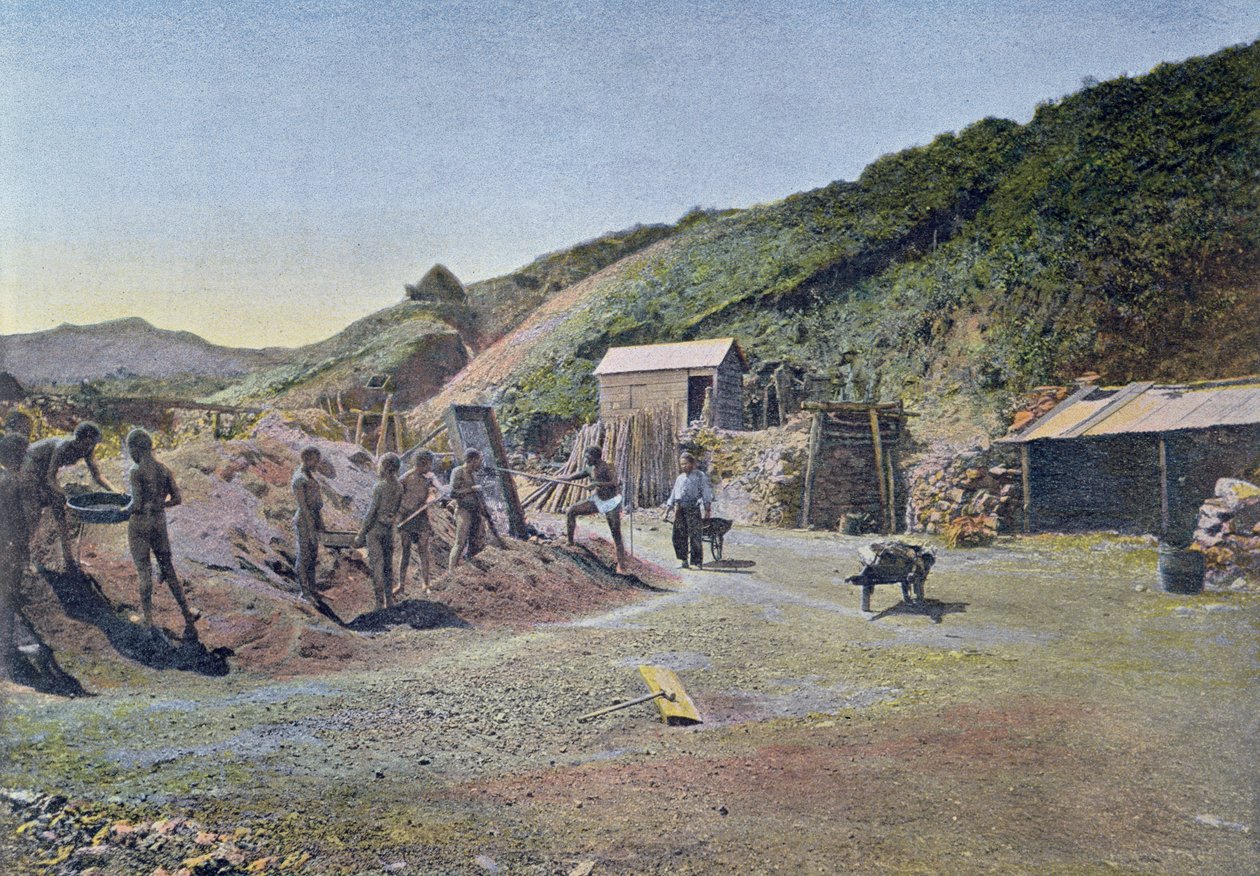 Kopalnie niklu na wschodnim wybrzeżu Nowej Kaledonii, grawerowane przez Gillota, ok. 1900 autorstwa French School